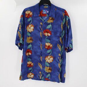 Jams World Hawaiian Shirt mens large M630RE blue Red Floral Short Sleeve Rayon